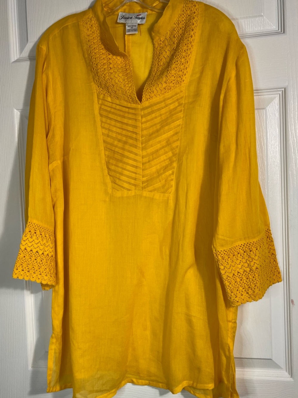 Jessica Taylor Yellow Crochet-Trim Tunic Top 1X